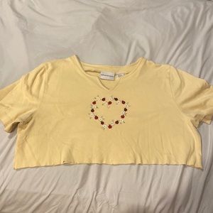 Embroidered flower and ladybug yellow crop top